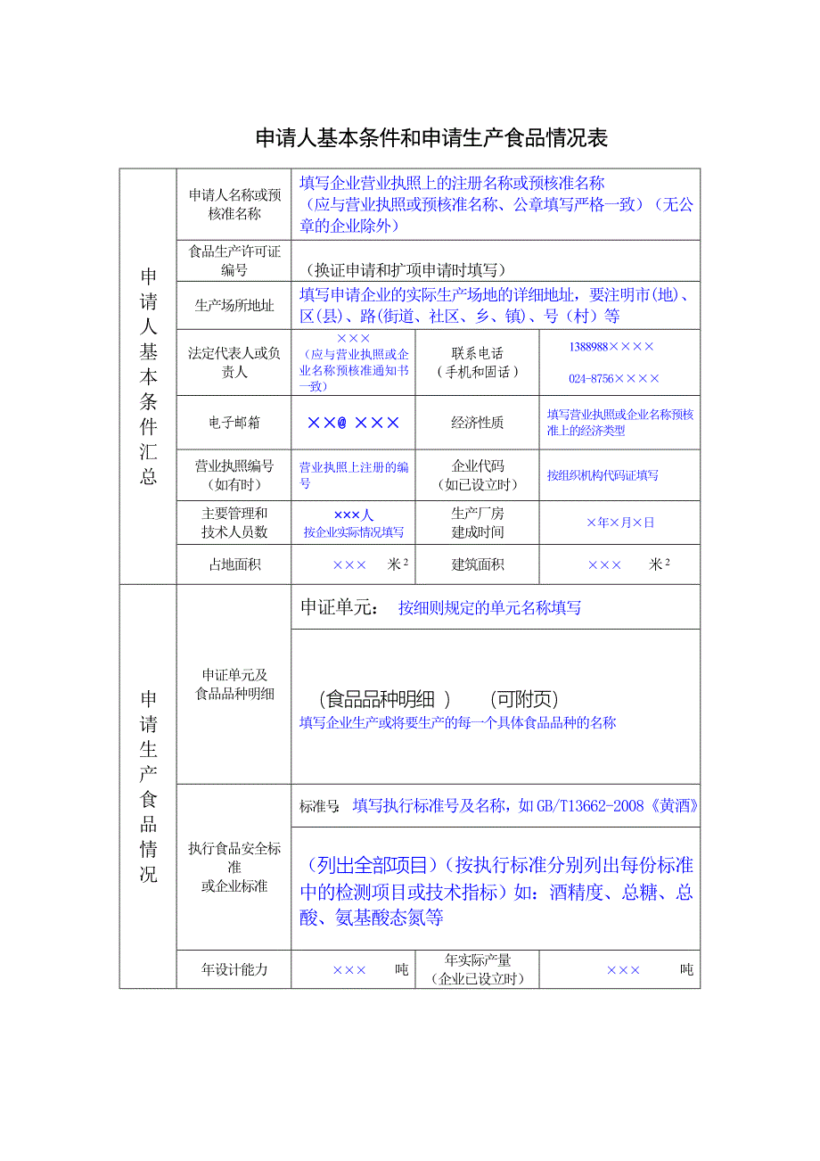 食品生产许可证申请书版填写说明_第4页