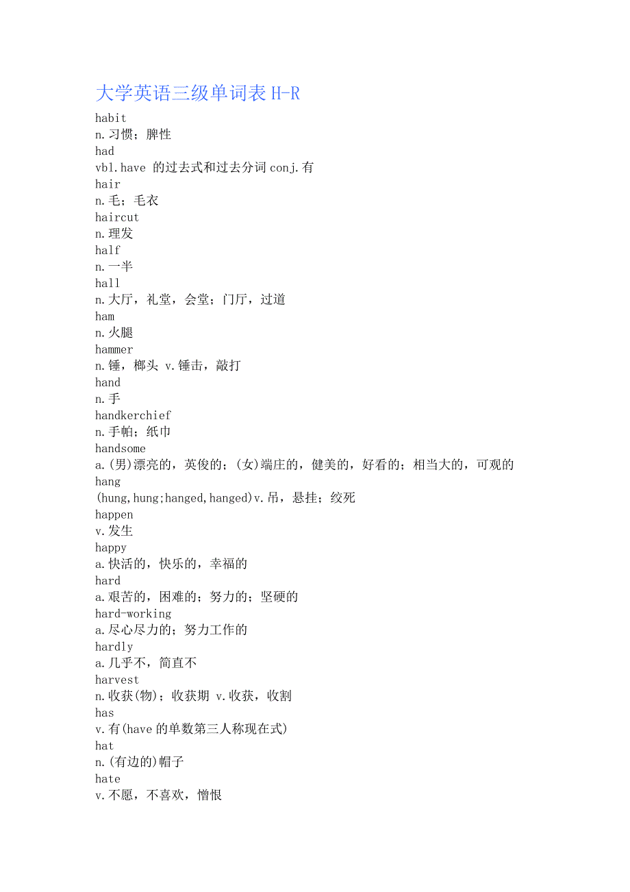 英语三级单词H-R_第1页