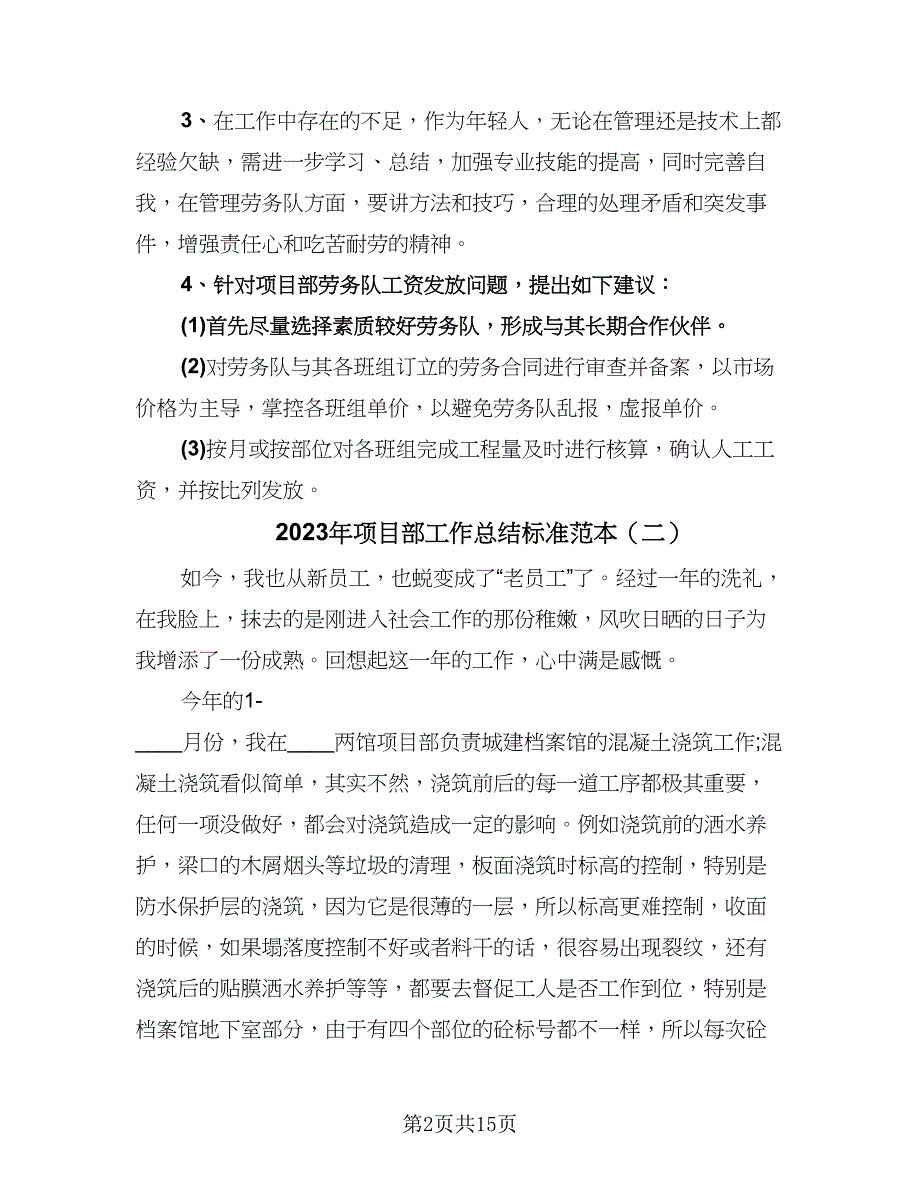 2023年项目部工作总结标准范本（六篇）.doc_第2页