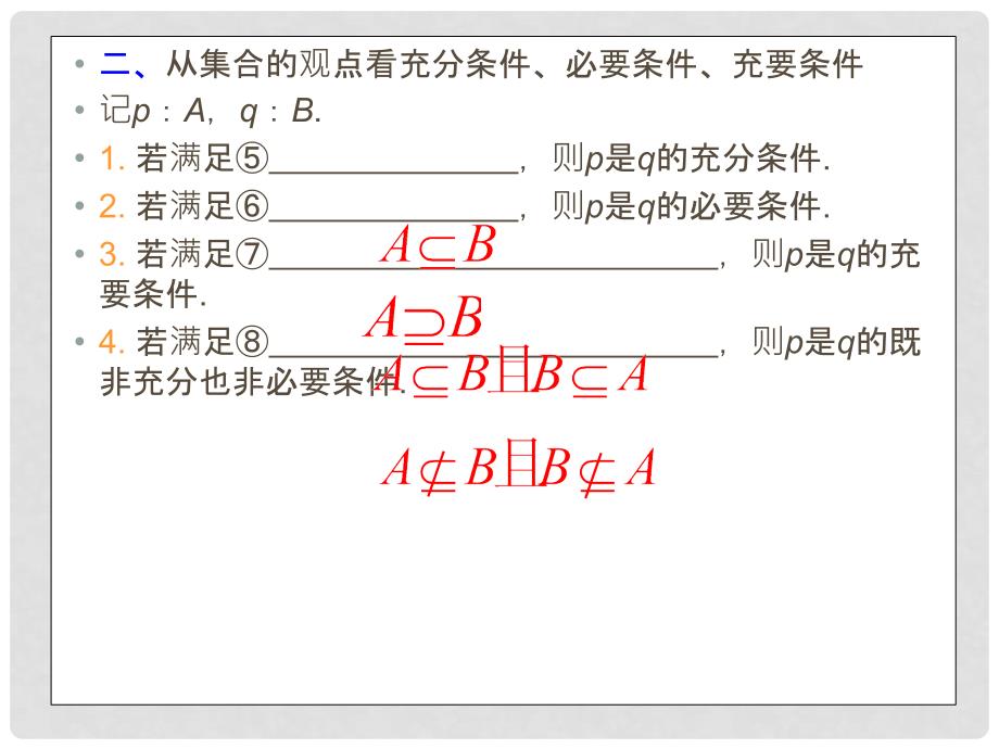 高考数学第一轮总复习 1.5充分条件与必要条件课件 理 （广西专版）_第4页