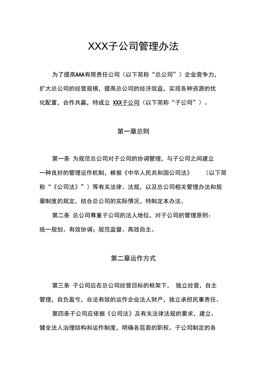 子公司管理办法新_第1页