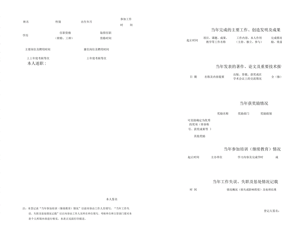 完整word版甘肃省事业单位工作人员考核登记表_第2页