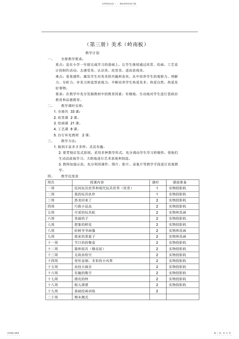 2022年2022年岭南版美术第三册教案集_第1页