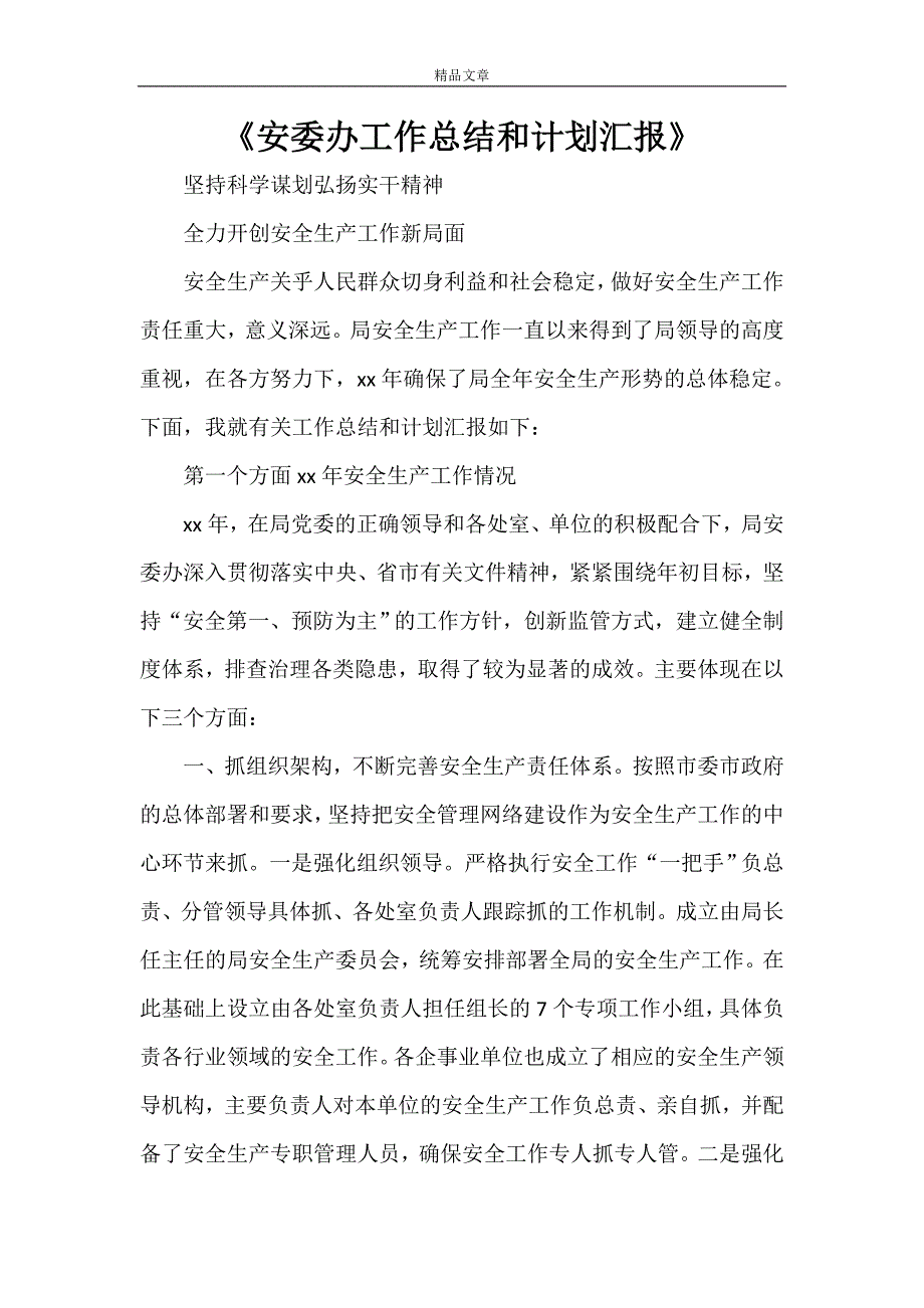 《安委办工作总结和计划汇报》.doc_第1页