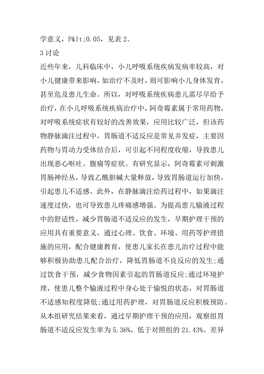 2023年早期护理干预对小儿静脉滴注阿奇霉素致胃肠道反应的影响分析_第4页