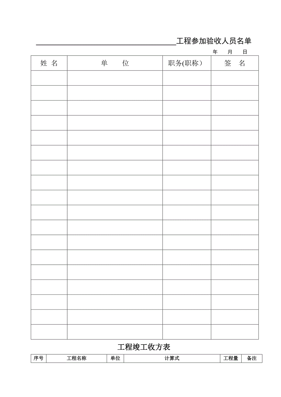 工程参加验收单位人员签到表_第1页