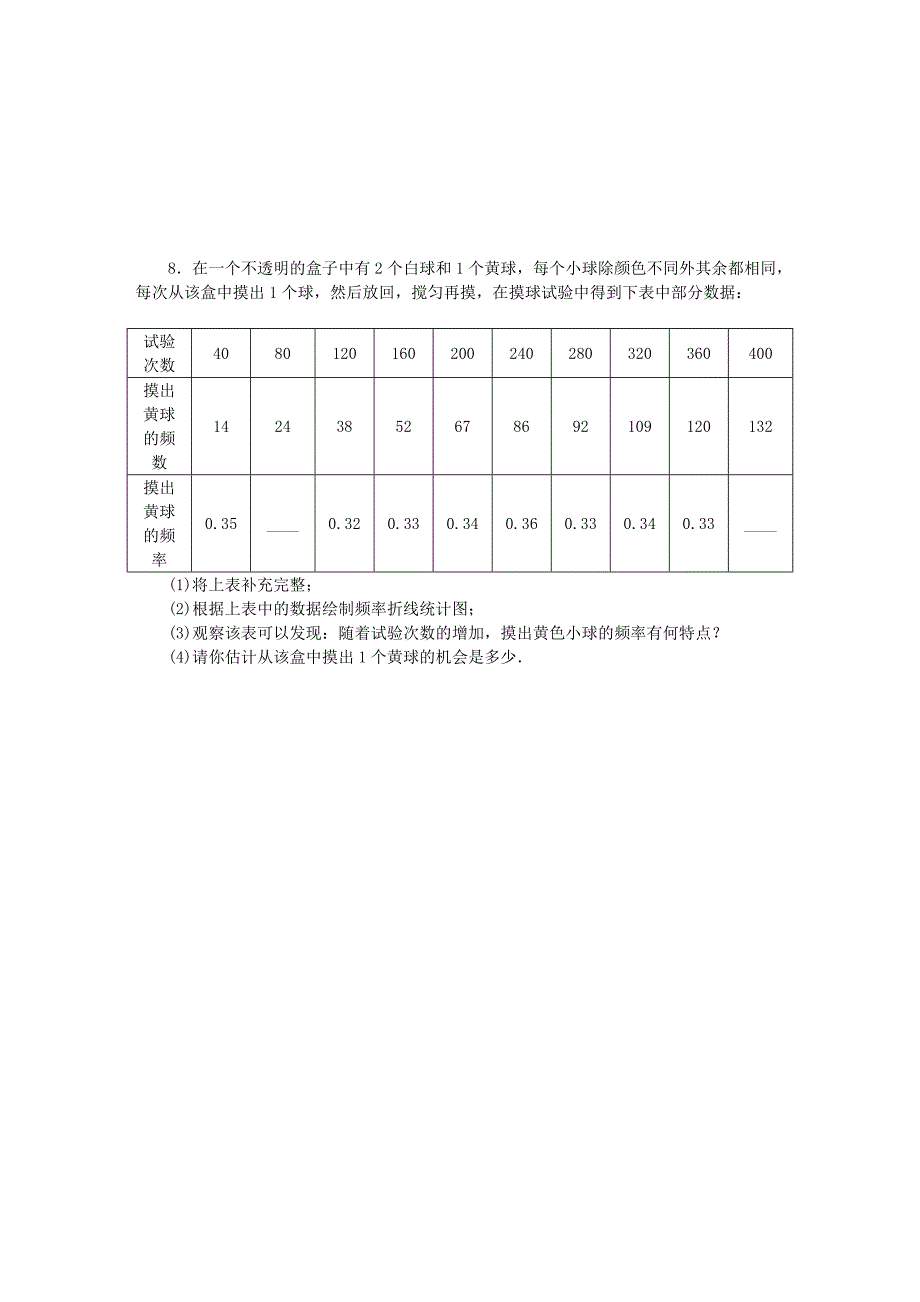 新版九年级数学上册第25章随机事件的概率25.1在重复试验中观察不确定现象第2课时用频率估计事件发生的机会大小同步练习华东师大版_第2页