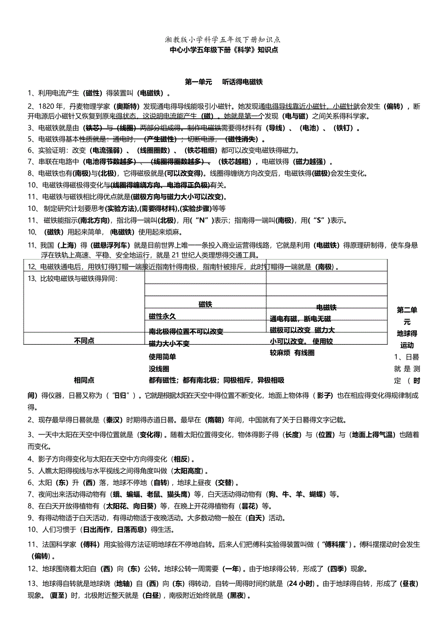 湘教版小学科学五年级下册知识点_第1页