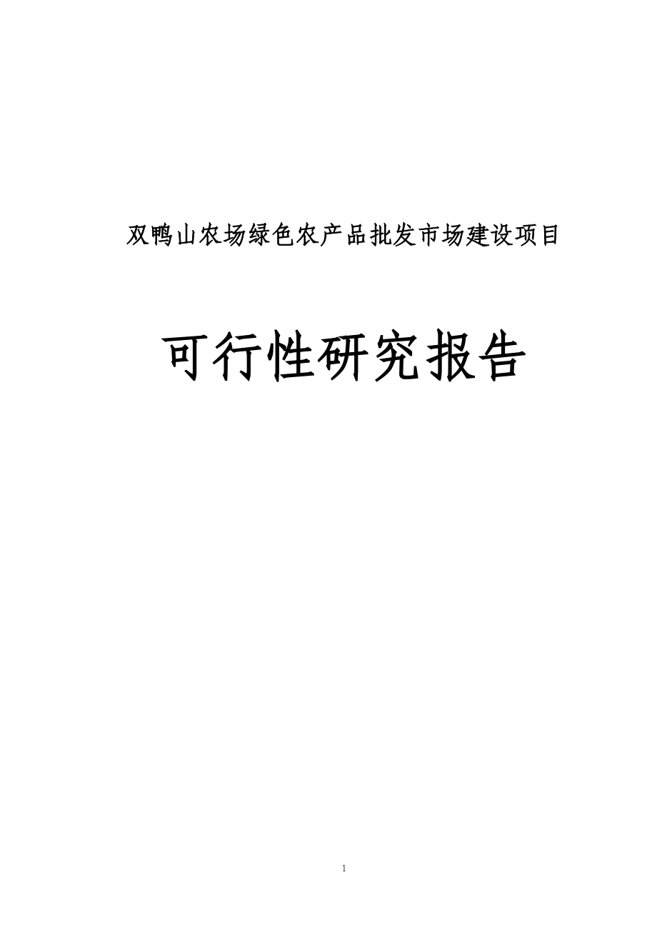 双鸭山农场绿色农产品批发市场建设项目可行性研究报告_第1页