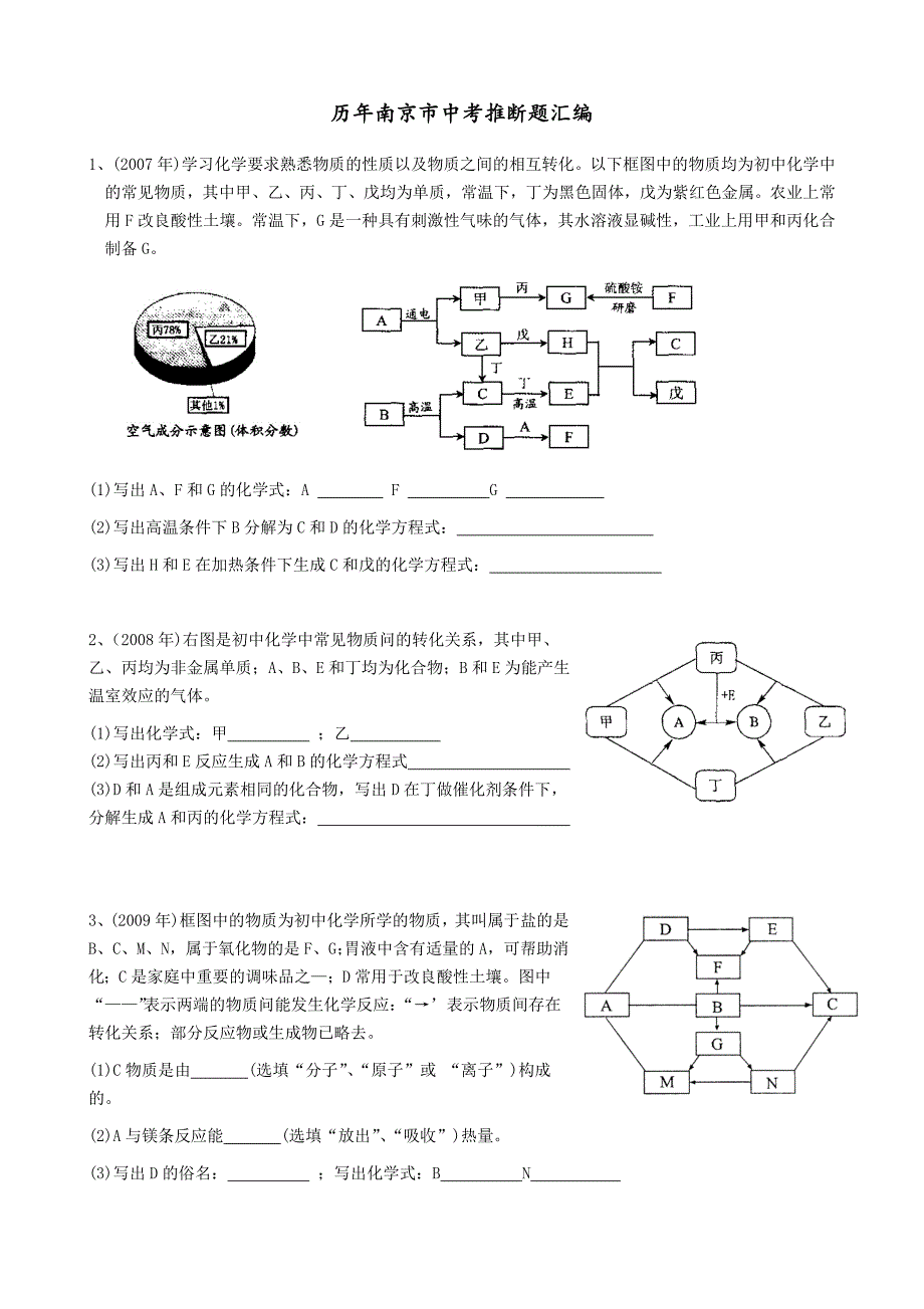 南京市历年化学中考推断题_第1页