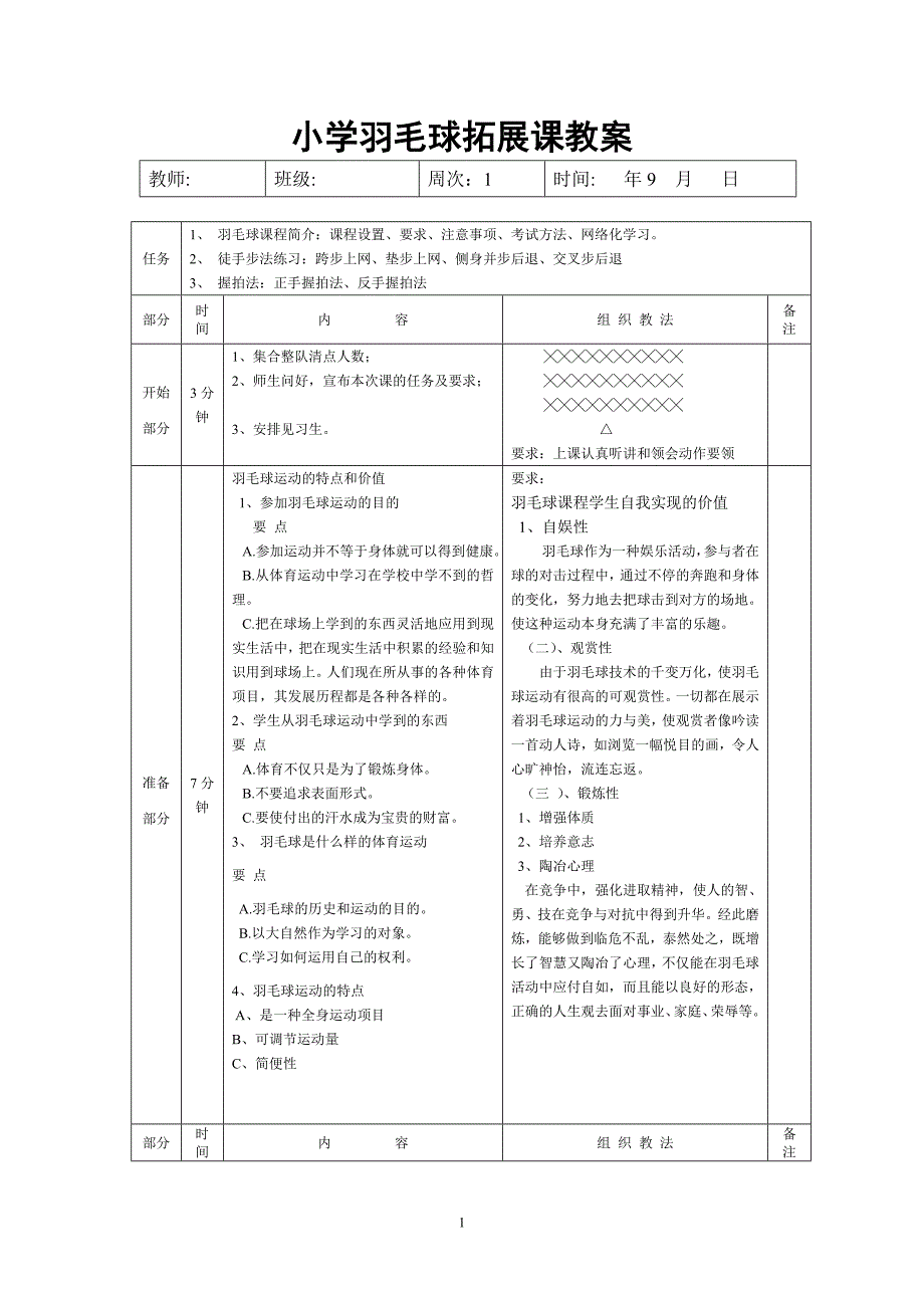 小学羽毛球拓展课教案_第1页