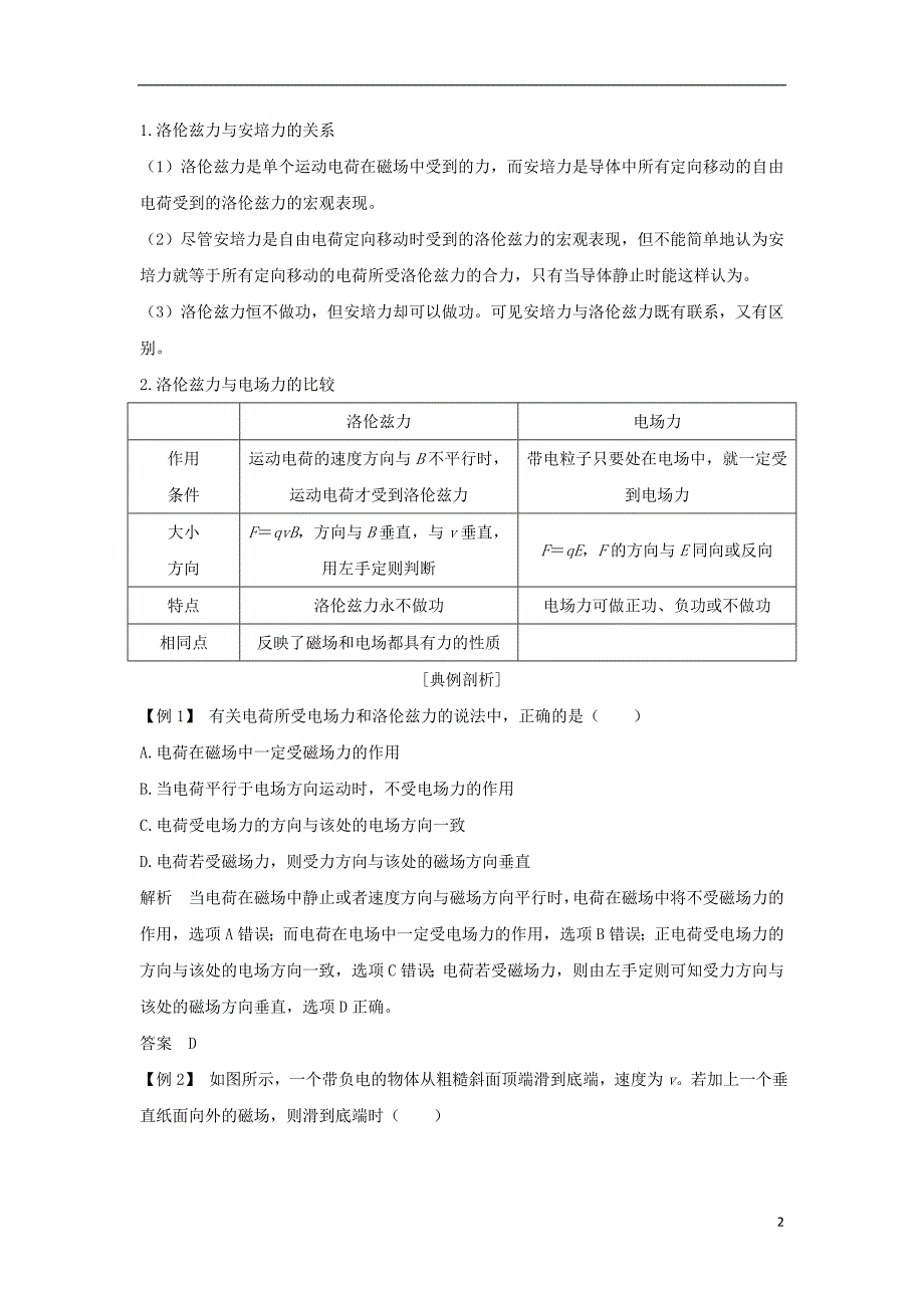 （浙江专版）2019版高考物理大一轮复习 第八章 磁场 第2课时 磁场对运动电荷的作用学案_第2页