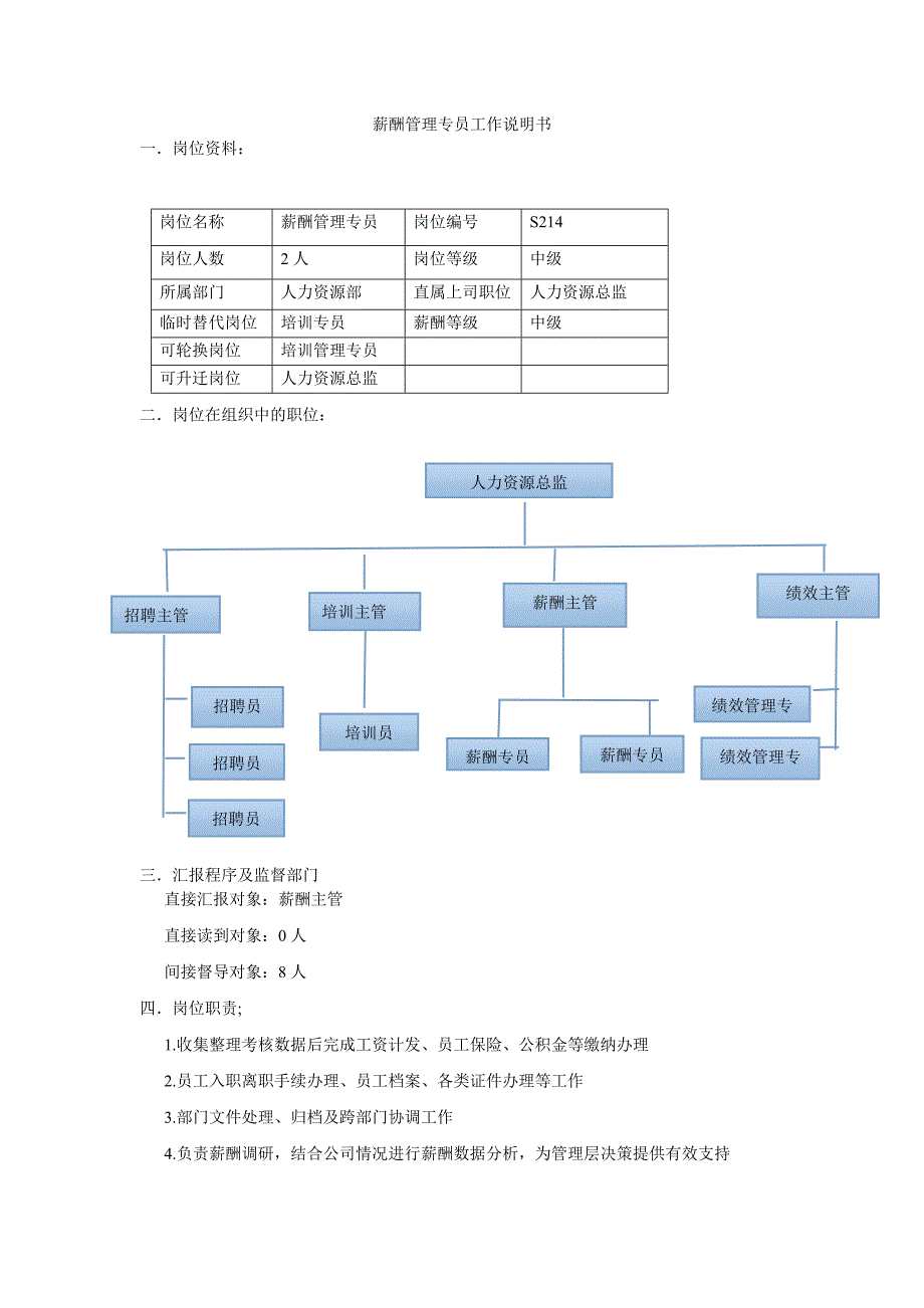 薪酬管理专员工作说明书_第1页