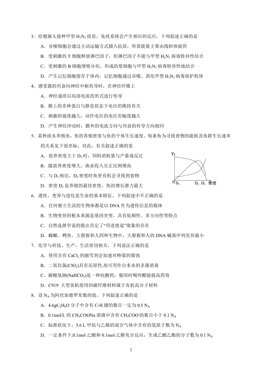 山西省2018届高考考前适应性测试(理综)_第2页