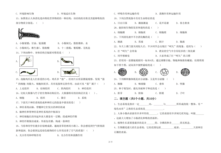 苏教版七年级《生物》上册期末考试卷及答案【完整版】.doc_第2页