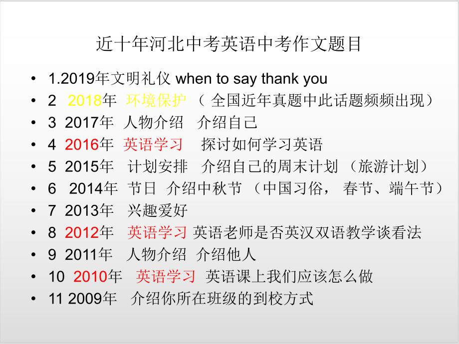 2020届中考英语一轮复习---河北中考英语作文透视教学课件_第2页