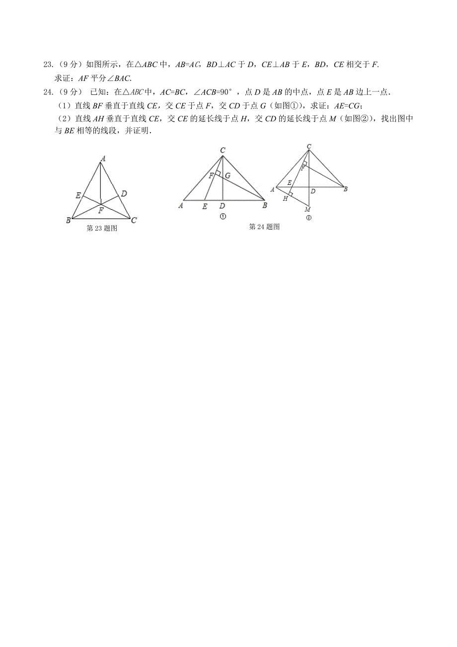 苏科版八年级上第一章全等三角形单元检测题及答案_第5页