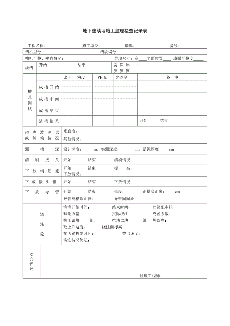 地下连续墙施工监理检查记录表.doc_第1页