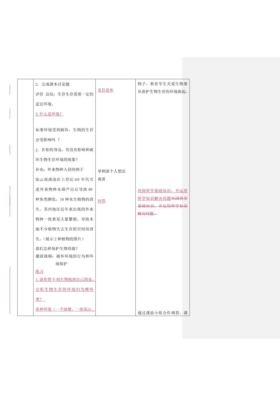 七年级生物上册2.2.1生物生存的环境教案新版苏科版新版苏科版初中七年级上册生物教案_第2页