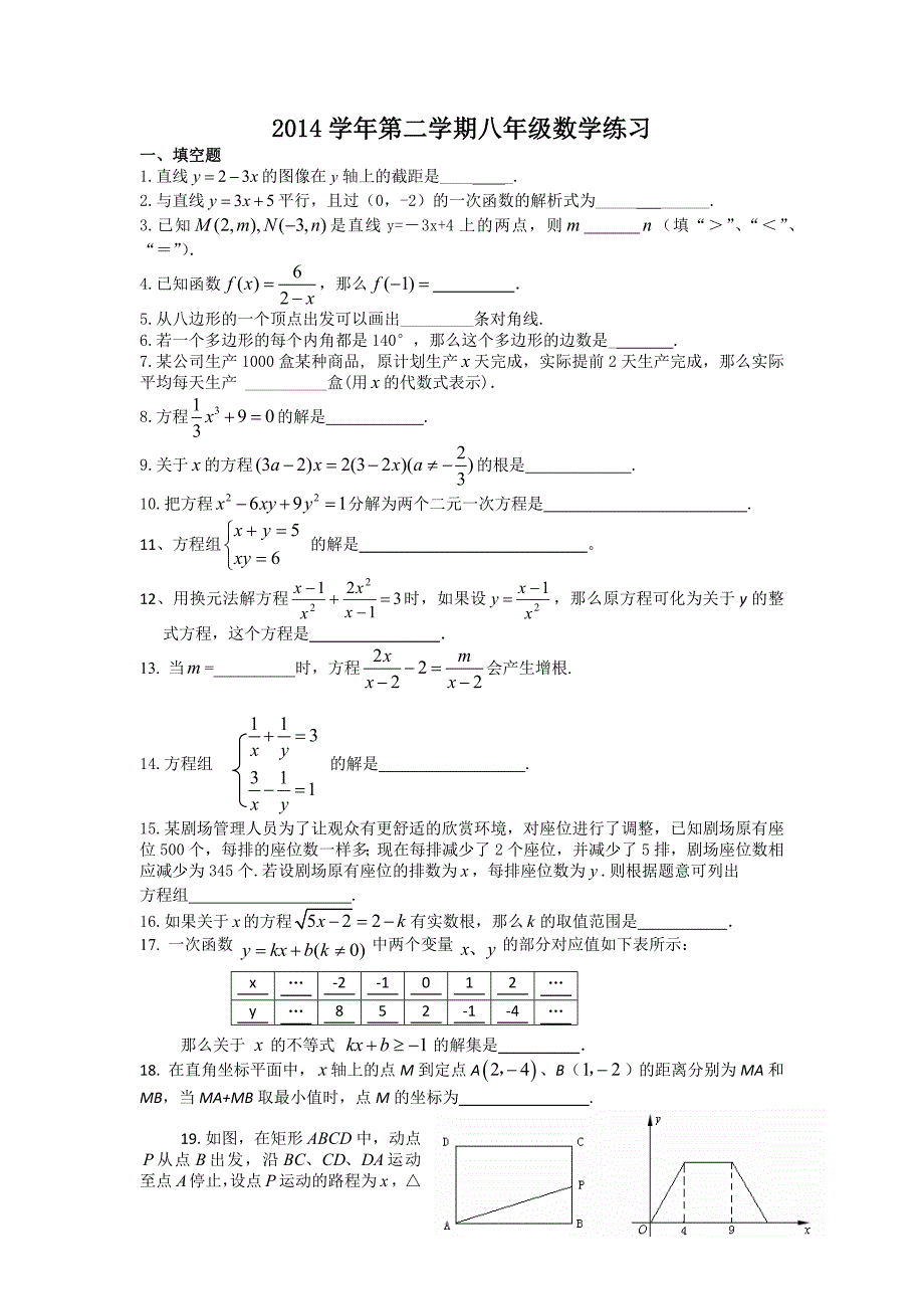 第二学期八年级数学练习_第1页