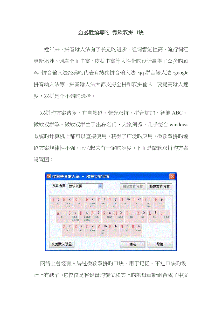 金必胜编写的微软双拼口诀_第1页