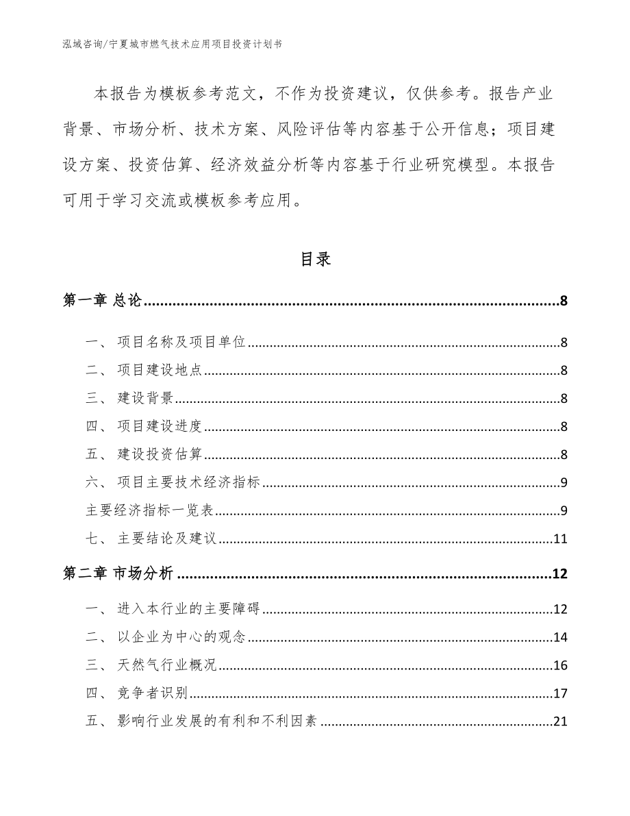 宁夏城市燃气技术应用项目投资计划书_范文模板_第3页
