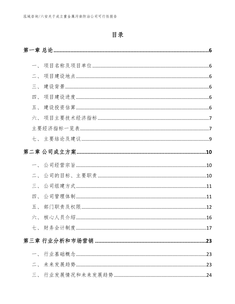 六安关于成立重金属污染防治公司可行性报告_模板范本_第1页