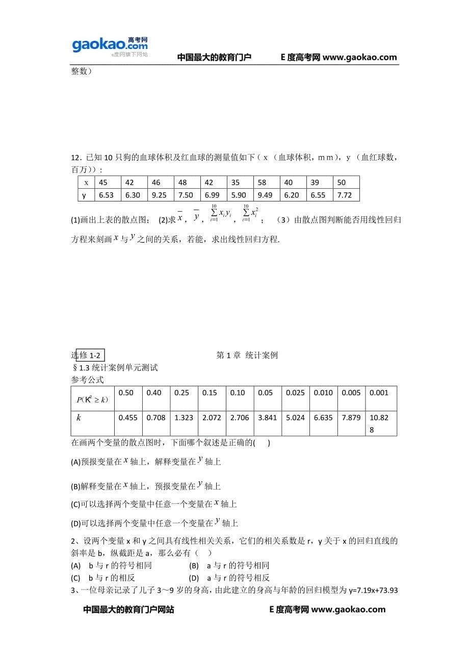 高考数学第一轮复习精品试题统计案例与推理证明_第5页