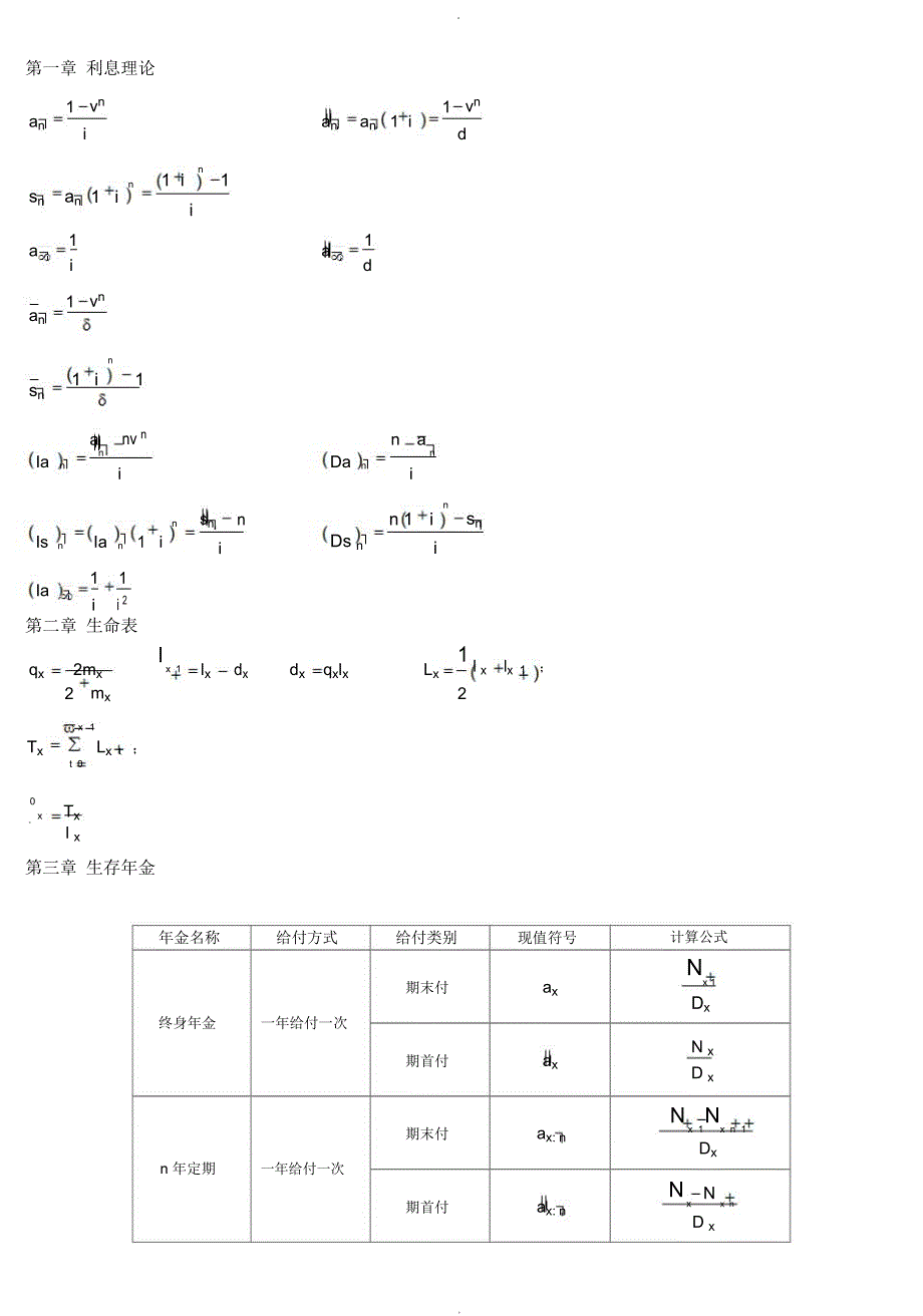 保险精算学公式9页_第1页
