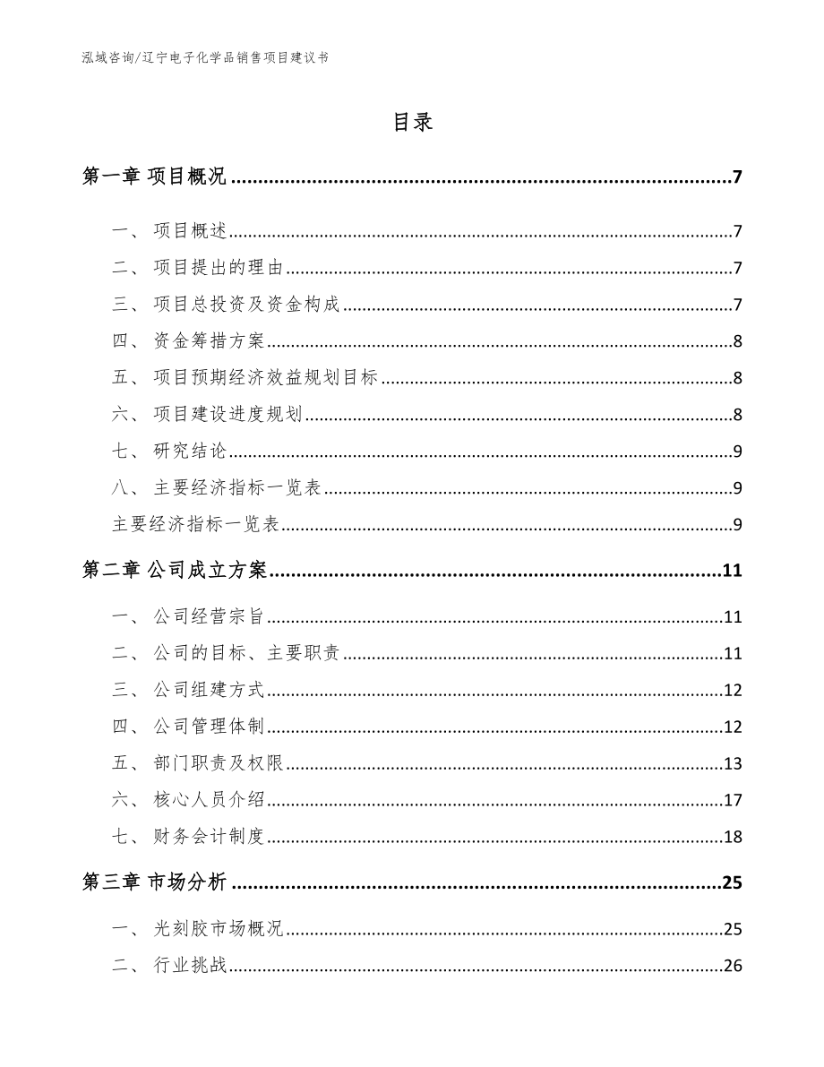 辽宁电子化学品销售项目建议书_范文参考_第1页