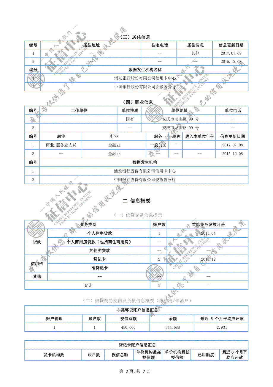 版个人征信报告模板,2020年,word版,可编辑,带水印_第2页