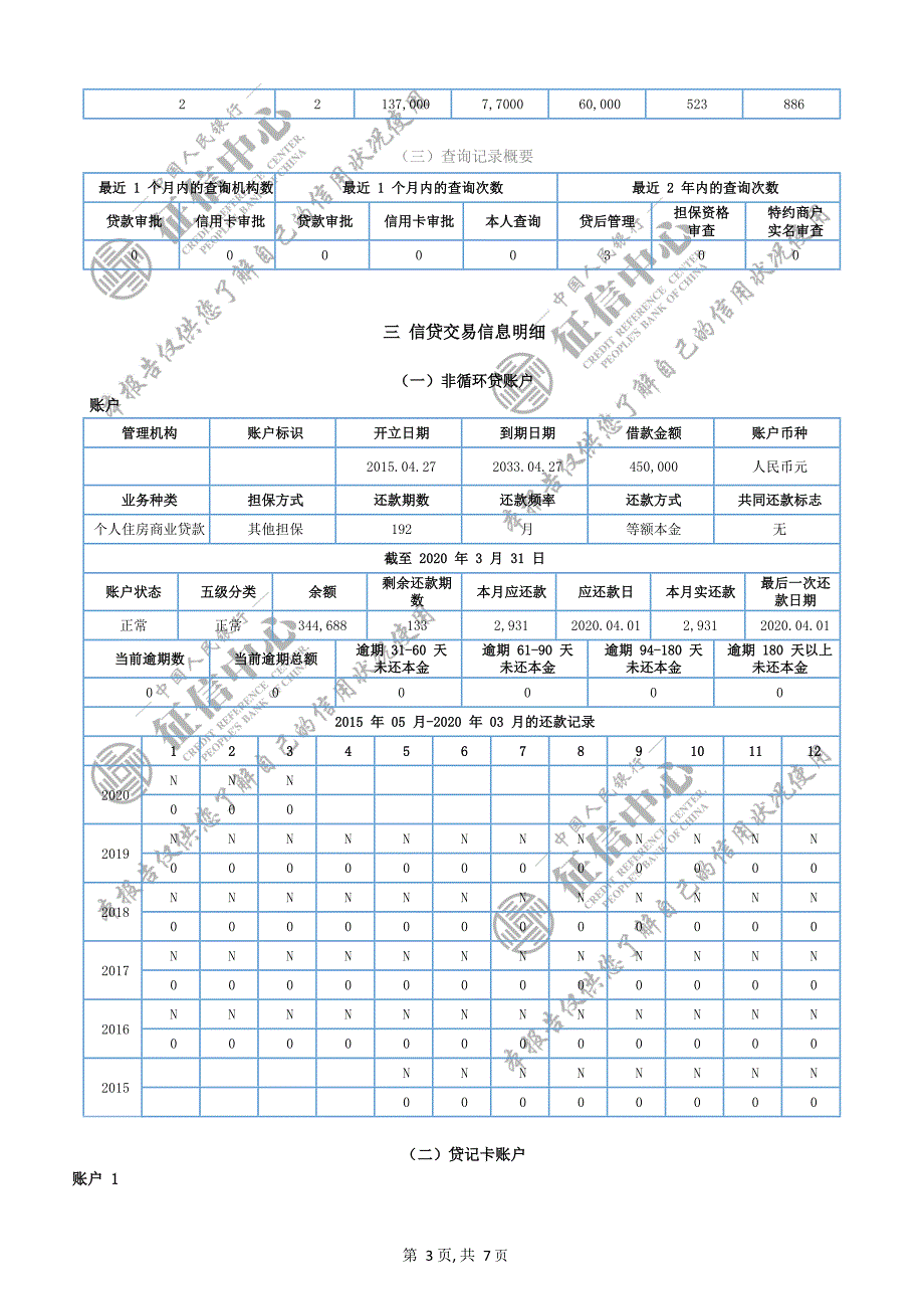 版个人征信报告模板,2020年,word版,可编辑,带水印_第3页