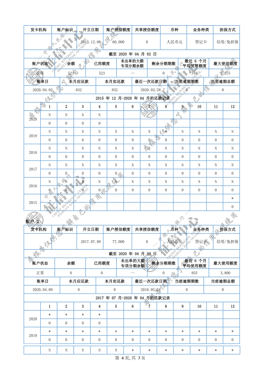 版个人征信报告模板,2020年,word版,可编辑,带水印_第4页