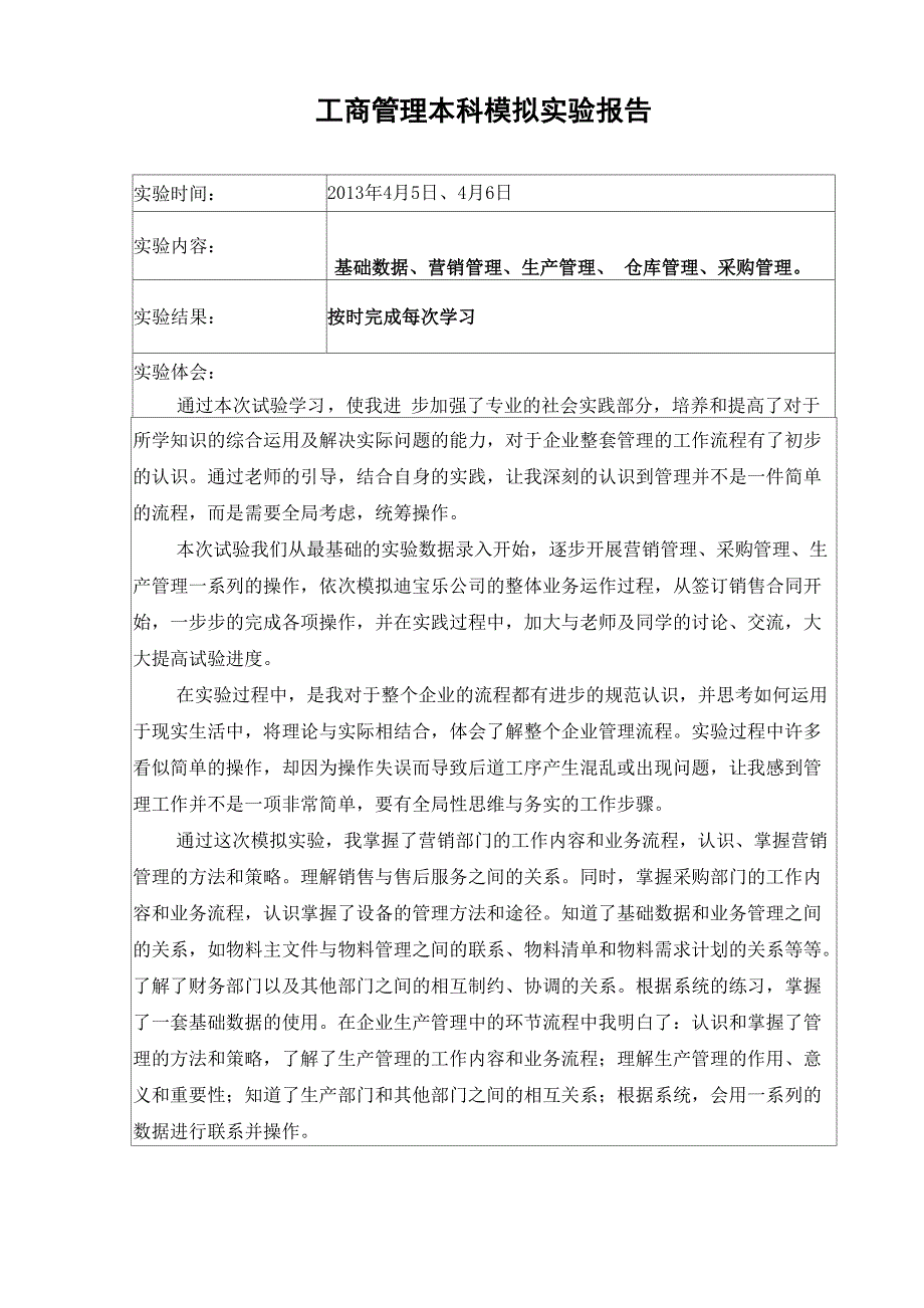 工商管理本科模拟实验报告_第2页