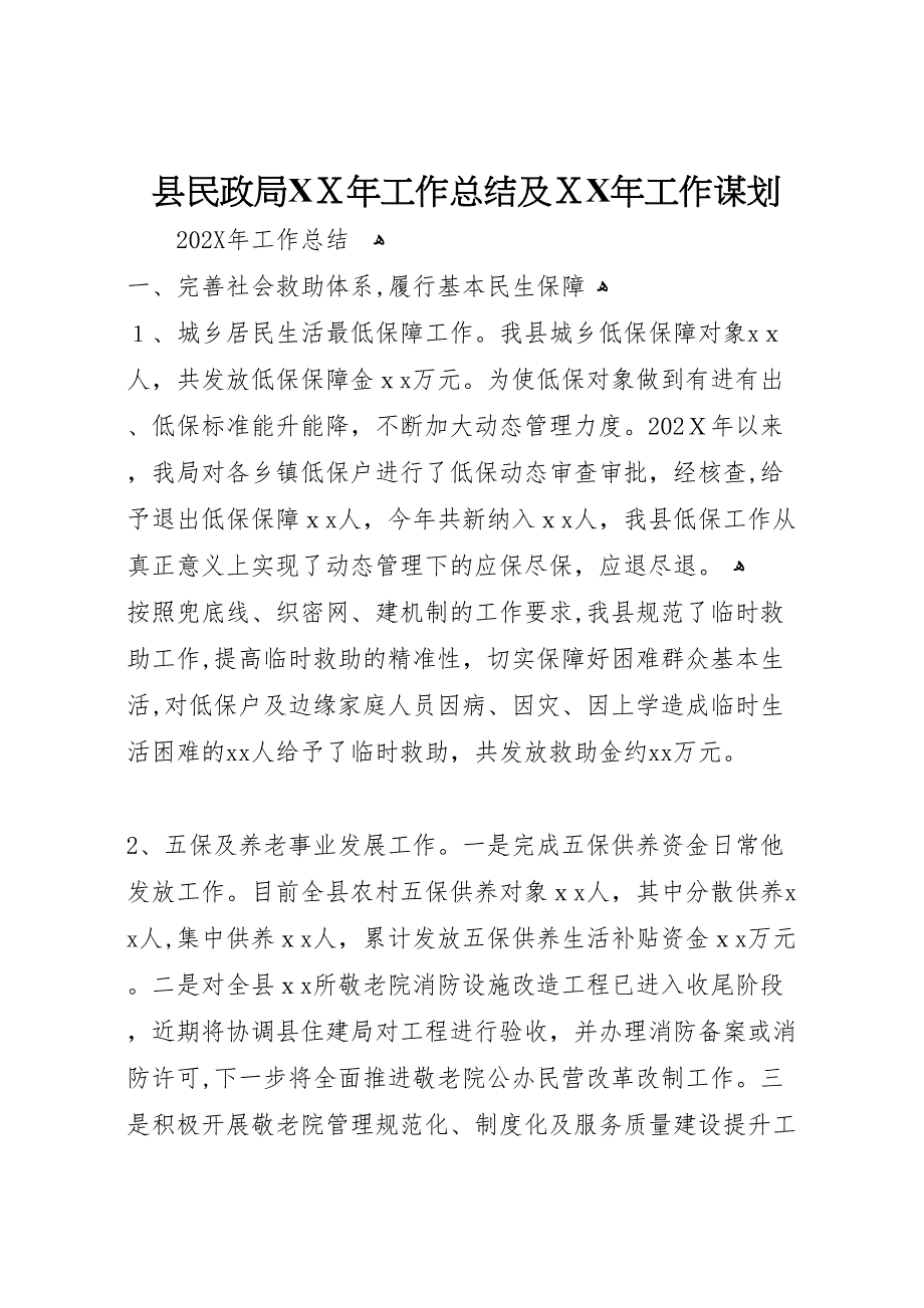 县民政局年工作总结及年工作谋划_第1页