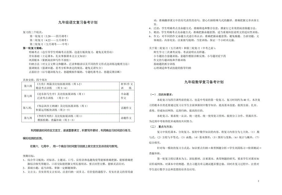 初三学科复习计划_第2页