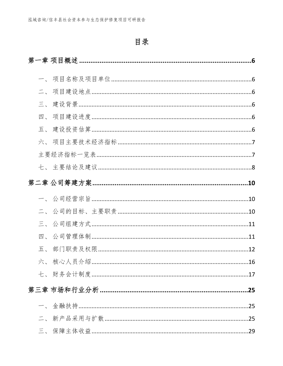 信丰县社会资本参与生态保护修复项目可研报告_模板参考_第1页