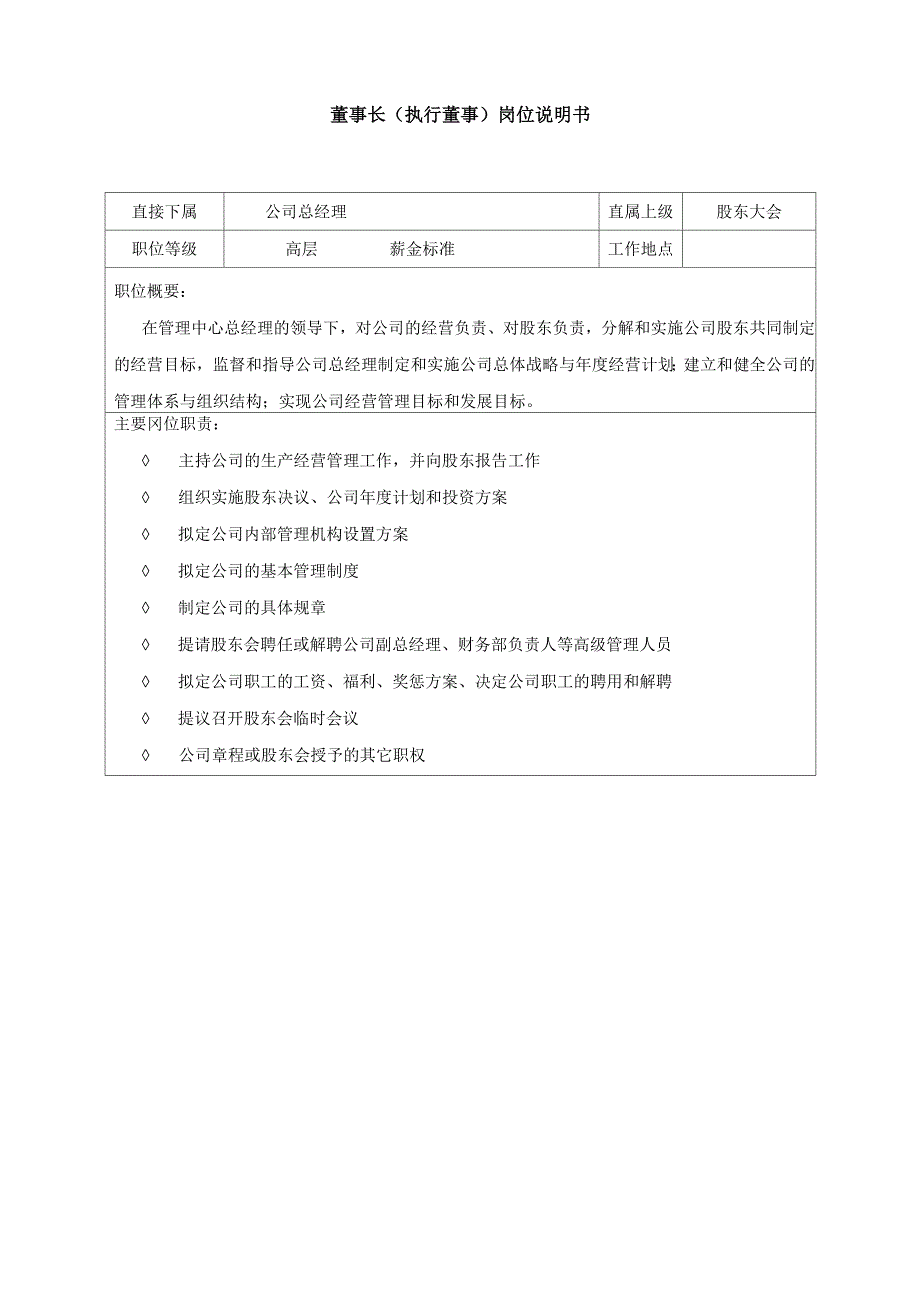 汽车公司董事长岗位说明书_第1页