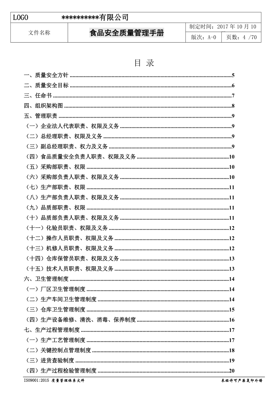 SC食品生产许可申请及含管理手册食品安全管理制度个原创全套_第4页