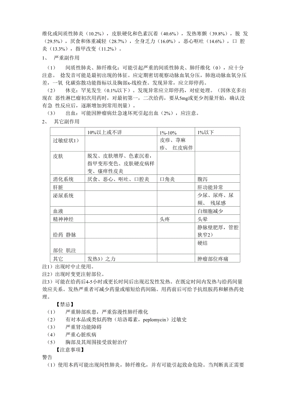 注射用盐酸博莱霉素说明书_第2页