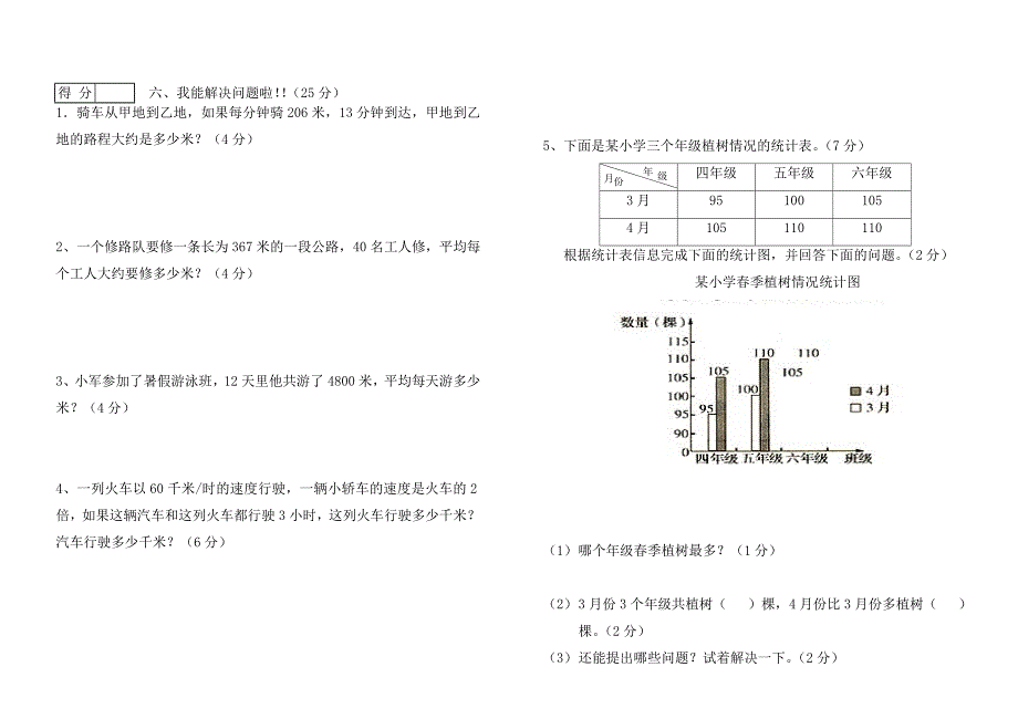 人教版四年级数学上册综合测试题_第3页