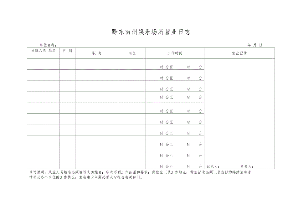 黔东南州娱乐场所营业日志电子版_第2页