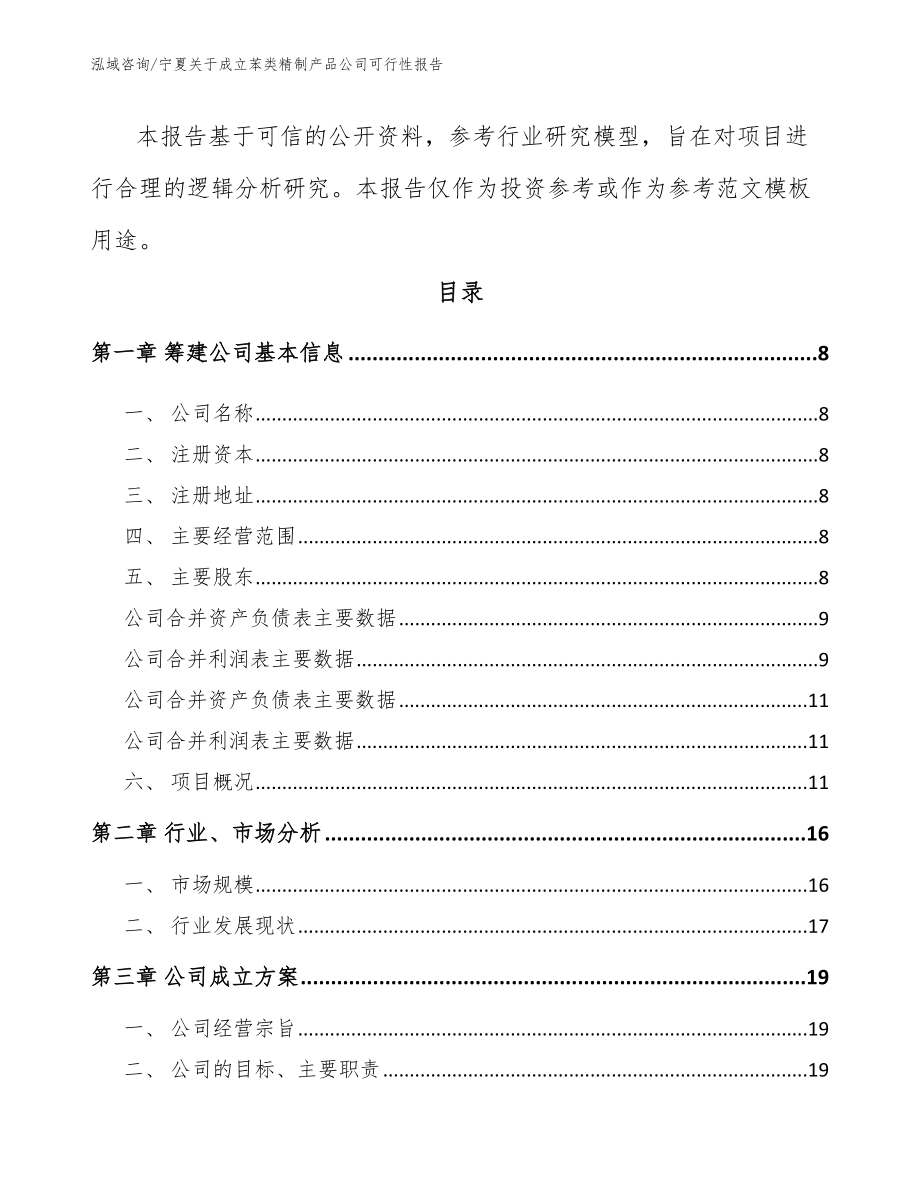 宁夏关于成立苯类精制产品公司可行性报告_范文_第3页