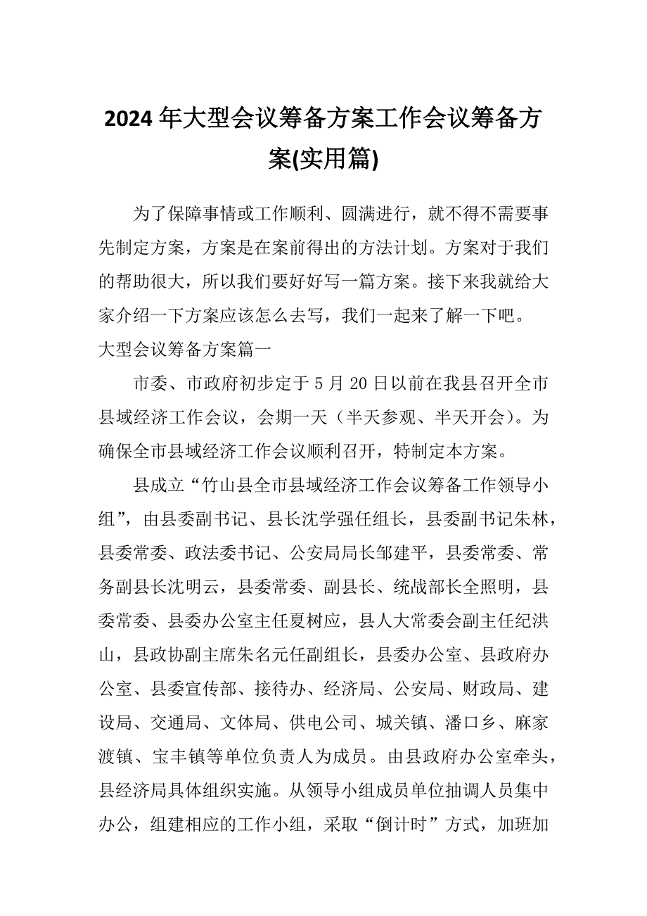 2024年大型会议筹备方案工作会议筹备方案(实用篇)_第1页