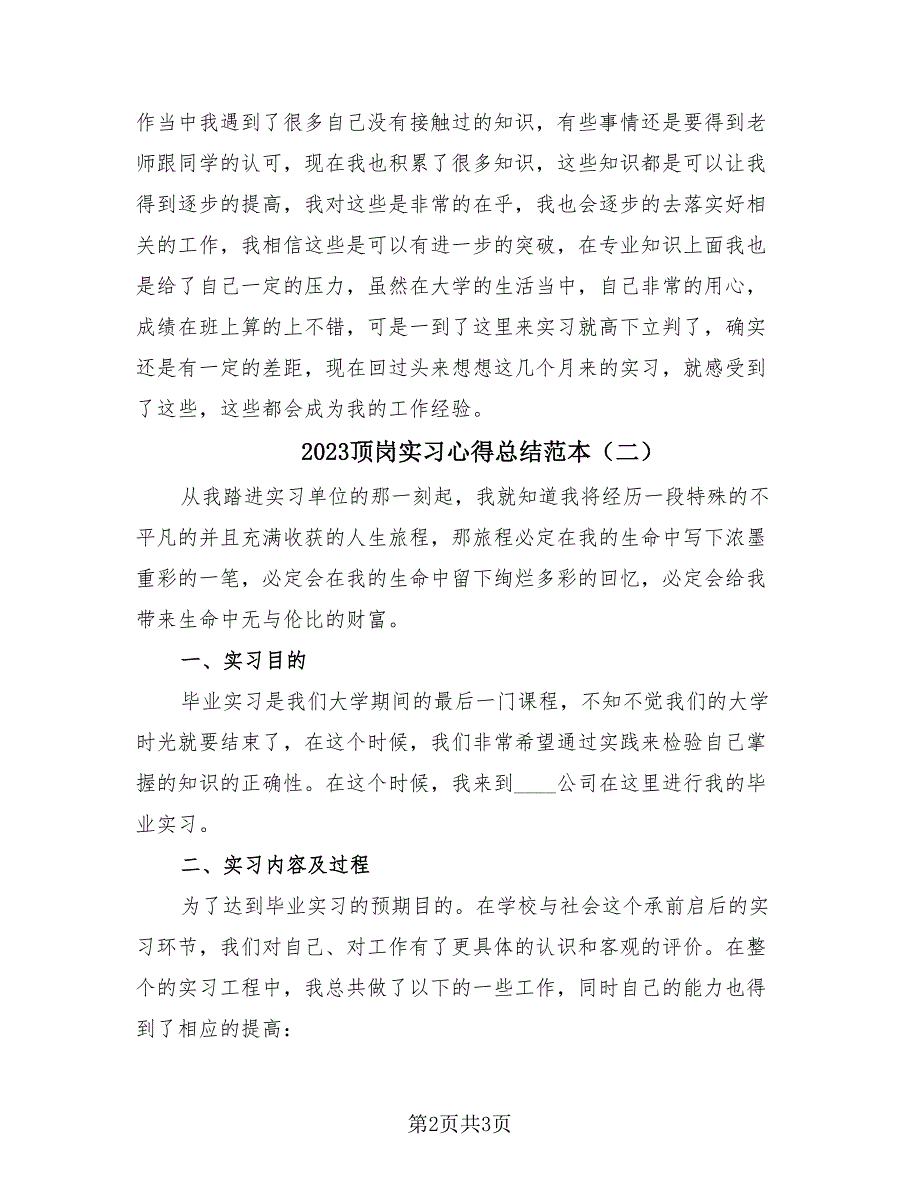 2023顶岗实习心得总结范本（2篇）.doc_第2页