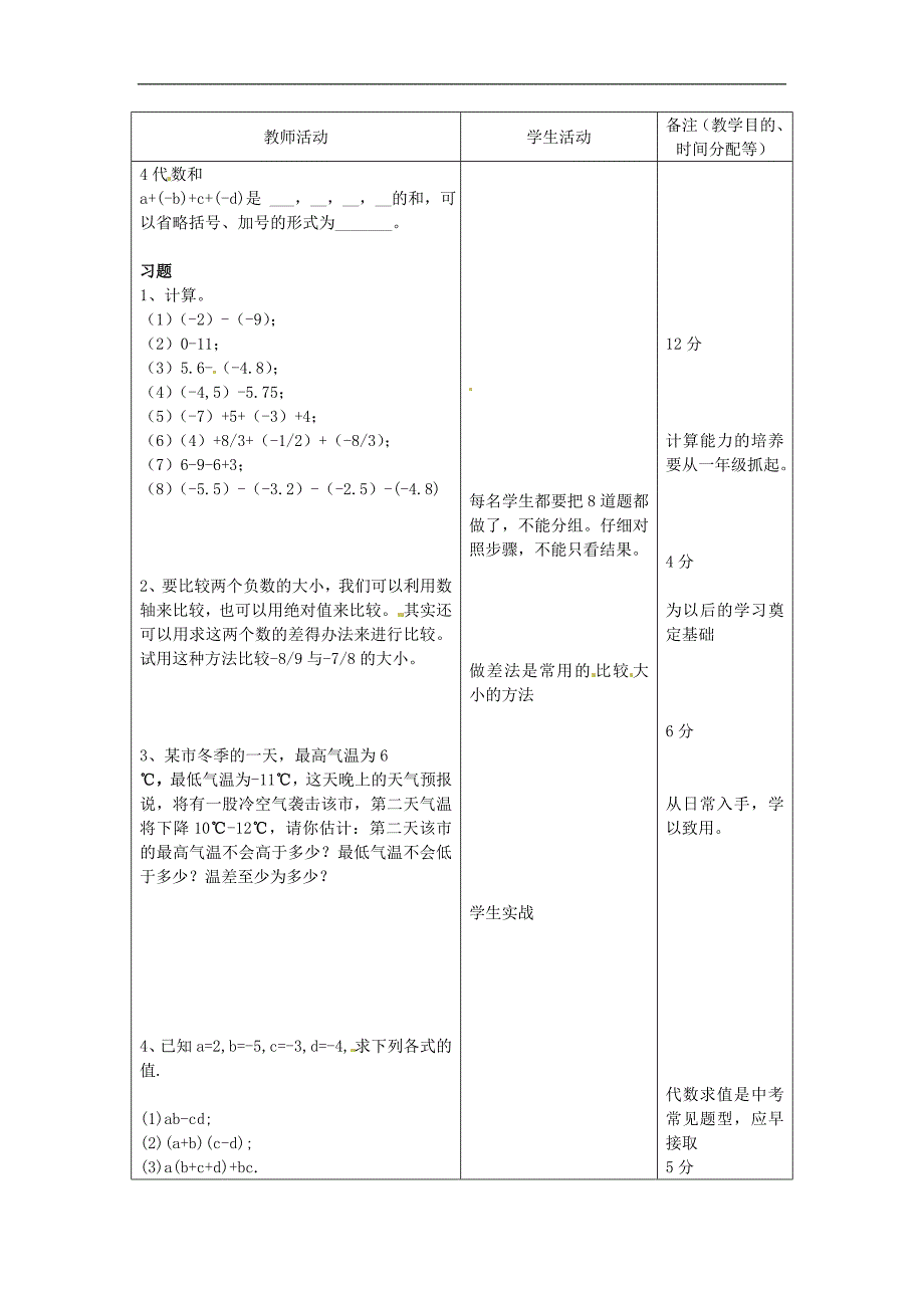 七年级数学上册-1.3.2-有理数的减法教案-新人教版.doc_第2页