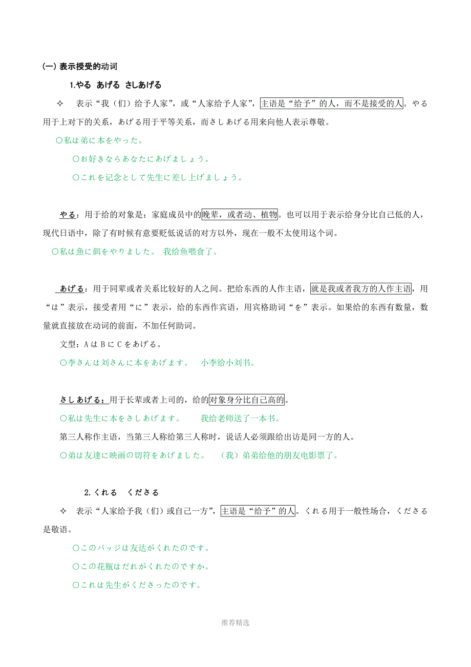 推荐-日语授受关系动词解释_第1页