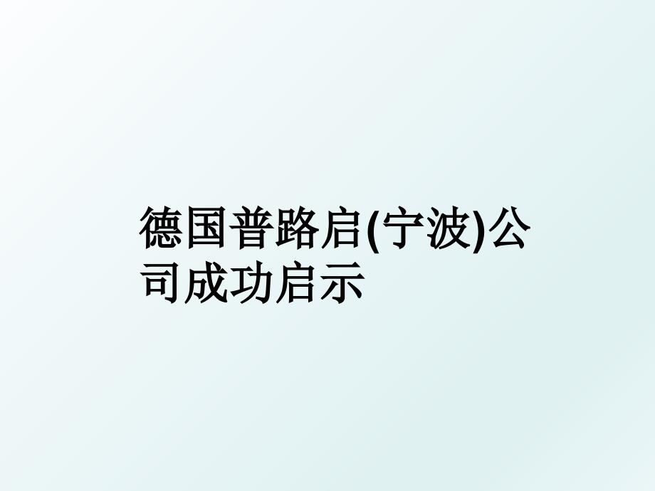 德国普路启宁波公司成功启示_第1页