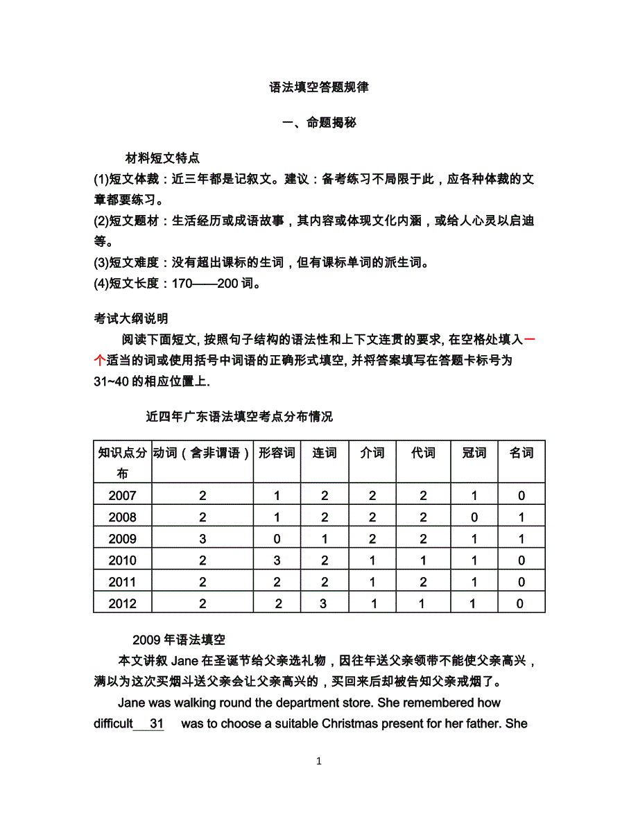 语法填空答题规律探究及2007-2013广东高考语法填空真题及详解.doc_第1页