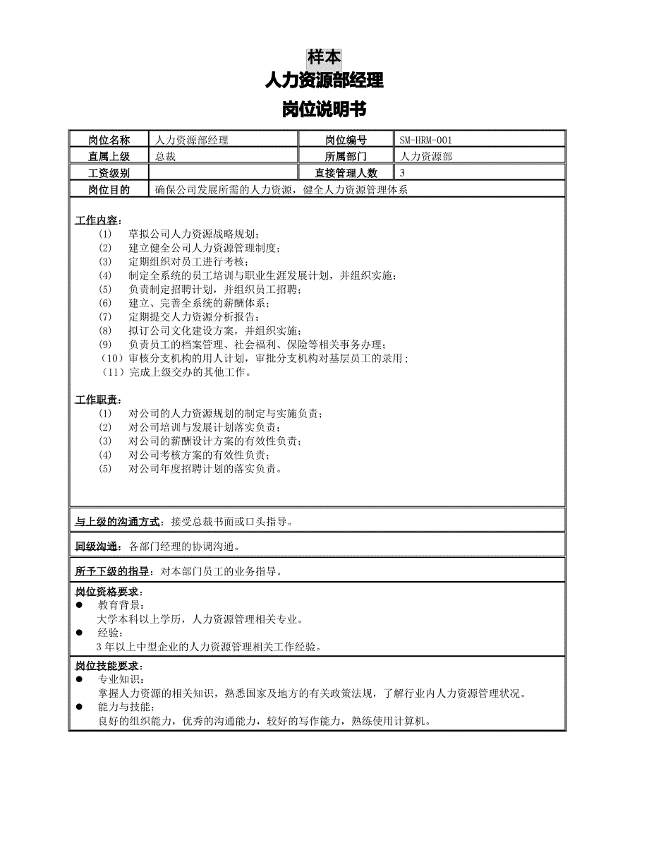 【精品文档】三木集团股份有限公司咨询项目--岗位说明书样本_第1页